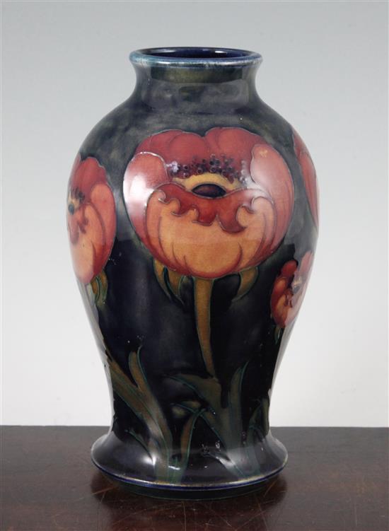 A William Moorcroft big poppy pattern baluster vase, c.1920, 21cm